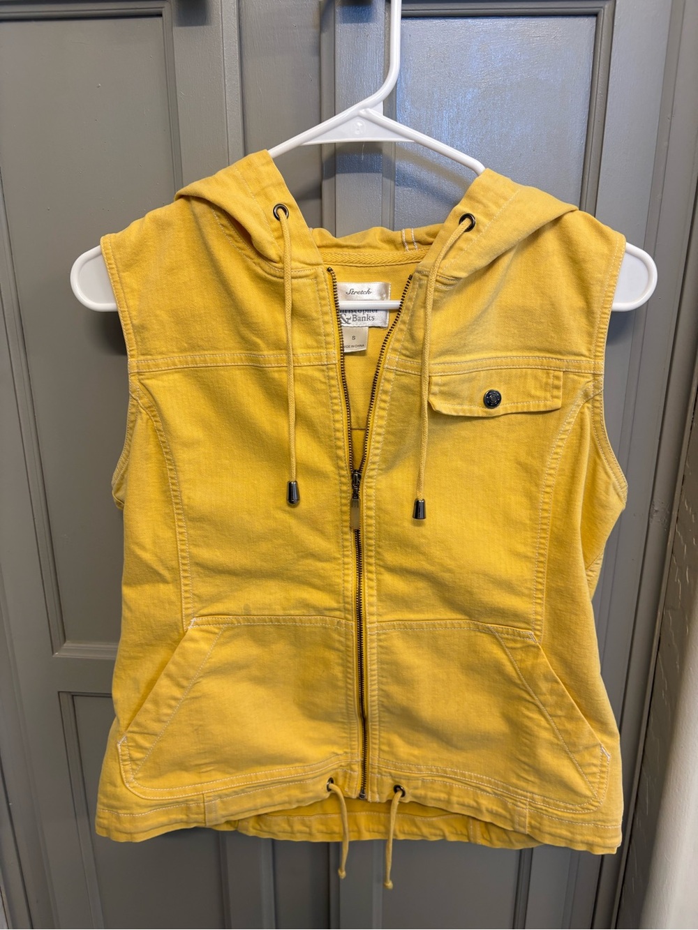 Women’s Christopher & Banks Yellow Pocketed Drawstring Hooded Vest